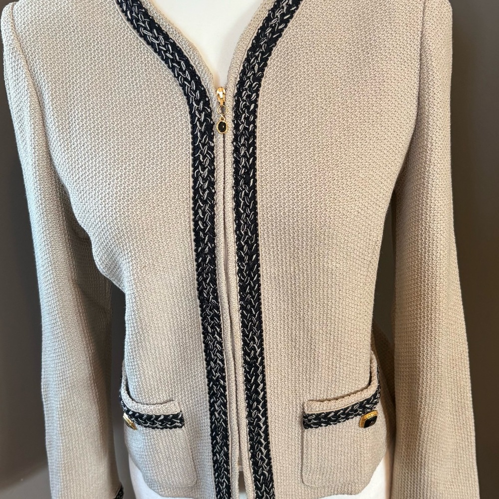 St. John Elegant Blazer Cream and Black Women's Knit